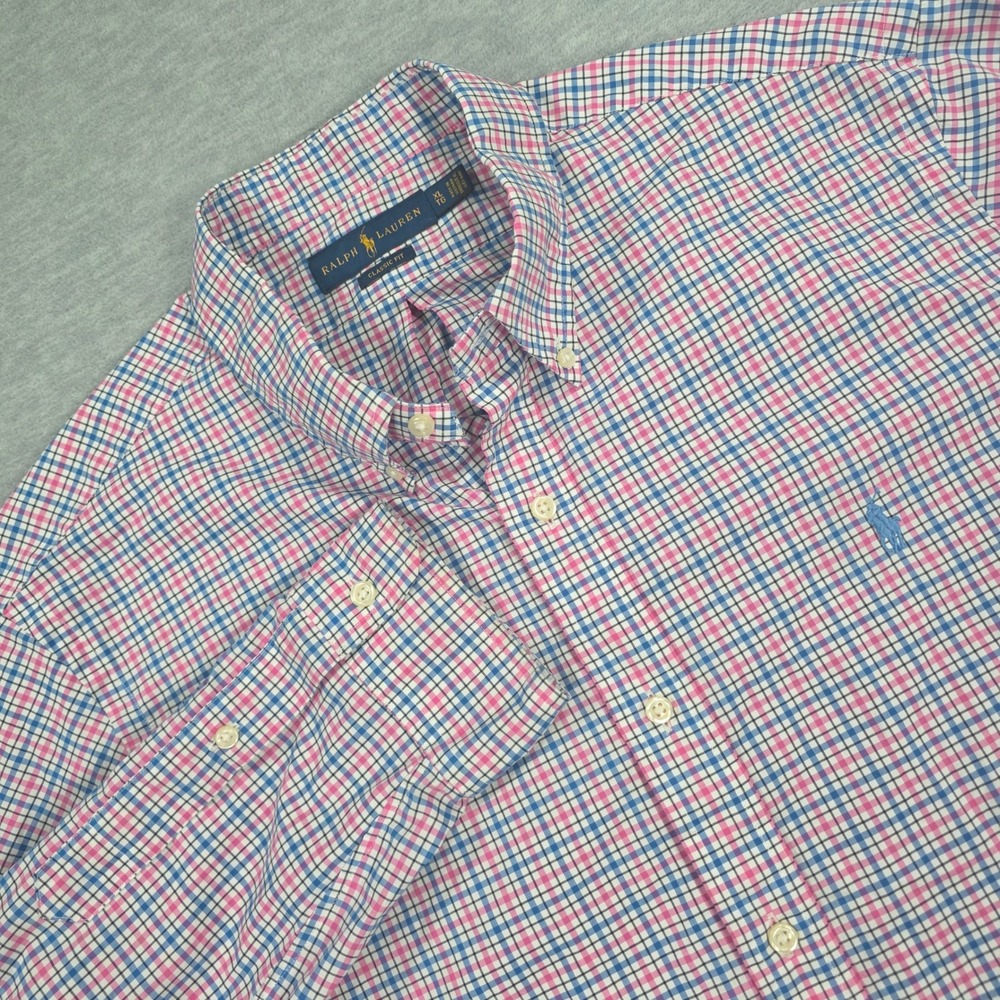 Ralph Lauren Mens XL Classic Fit Tattersall Check Button Down Shirt Pink Blue
